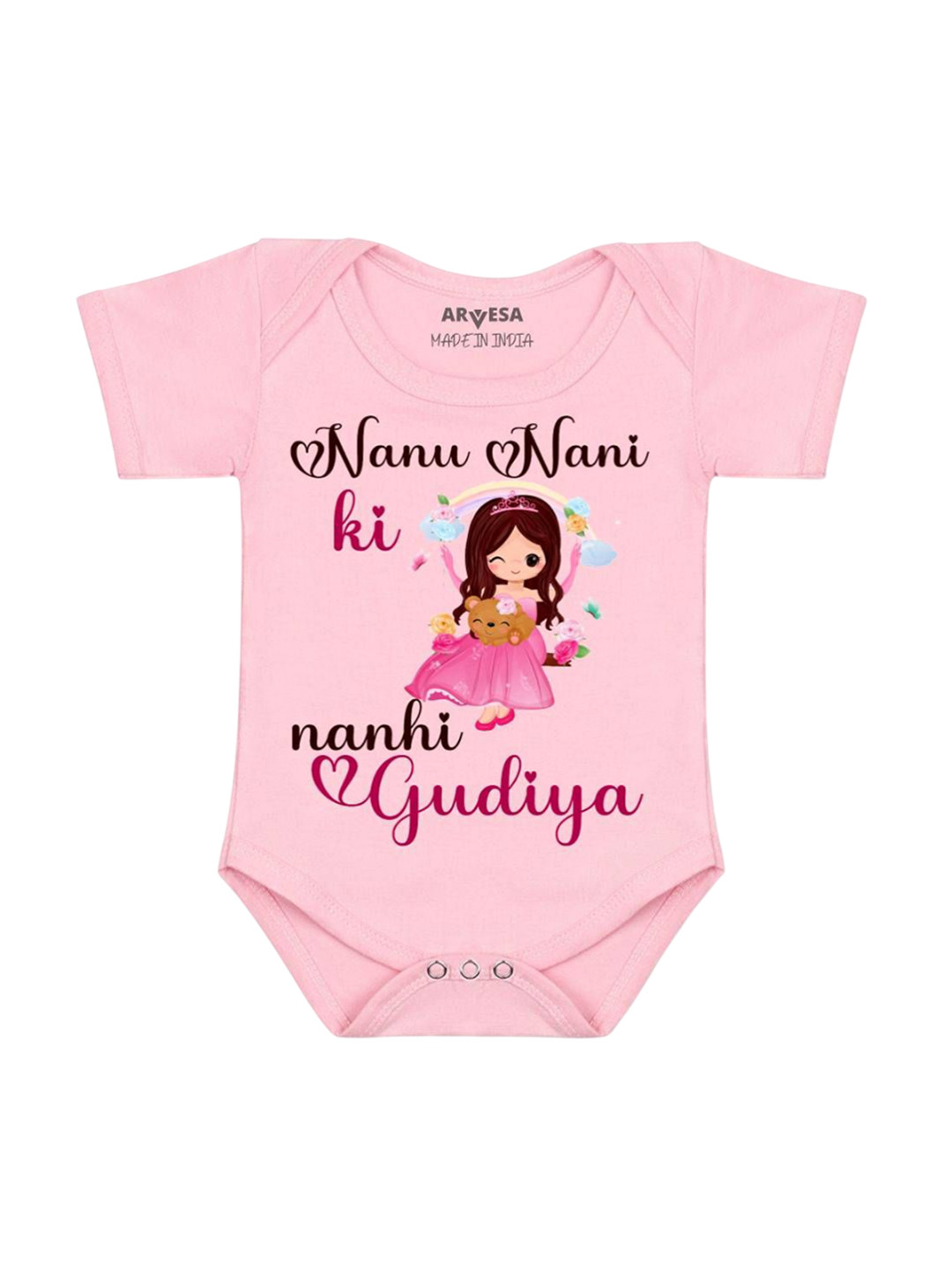 

Arvesa Infants Kids Nana Nani Ki Nani Gudiya Printed Cotton Romper, Pink