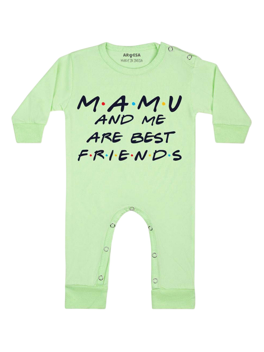 

Arvesa Kids Mamu & Me Are Best Friend Printed Baby Romper, Green
