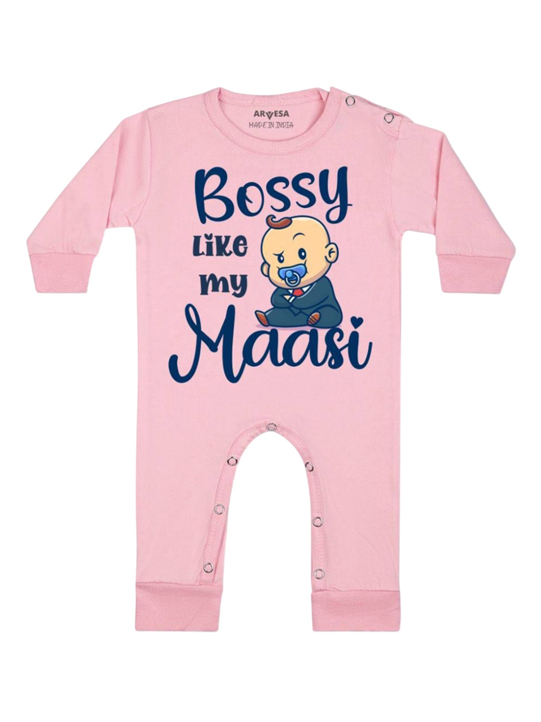 

Arvesa Kids Bossy Like My Maasi Printed Baby Romper, Pink