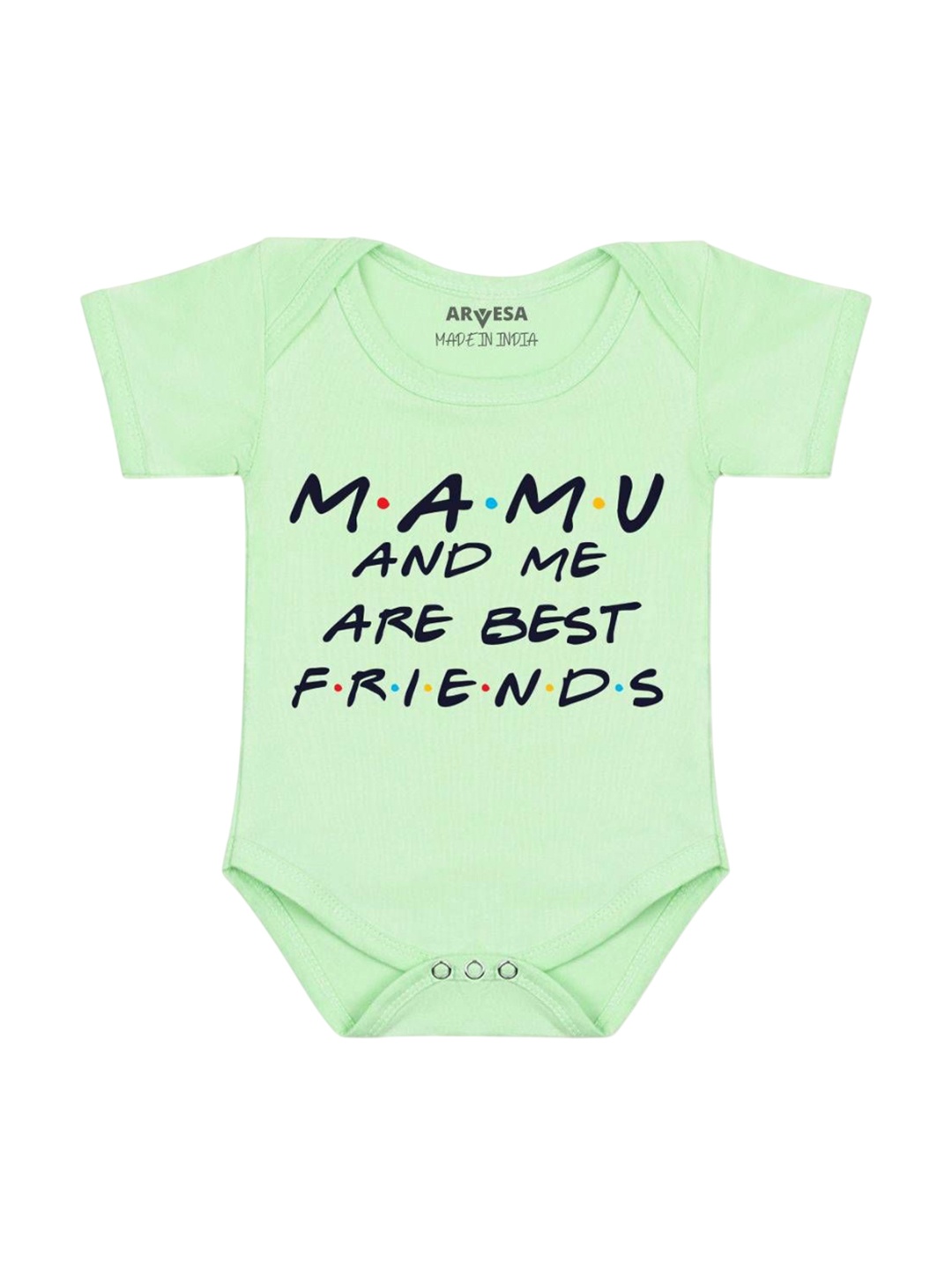 

Arvesa Mamu & Me Are Best Friend Printed Romper, Green
