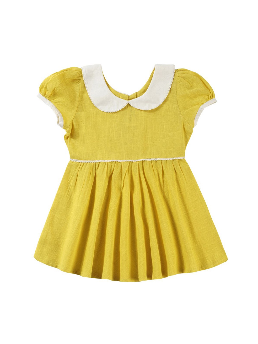 

EARTHY TWEENS Girls Pure Cotton Slub Yellow Dress