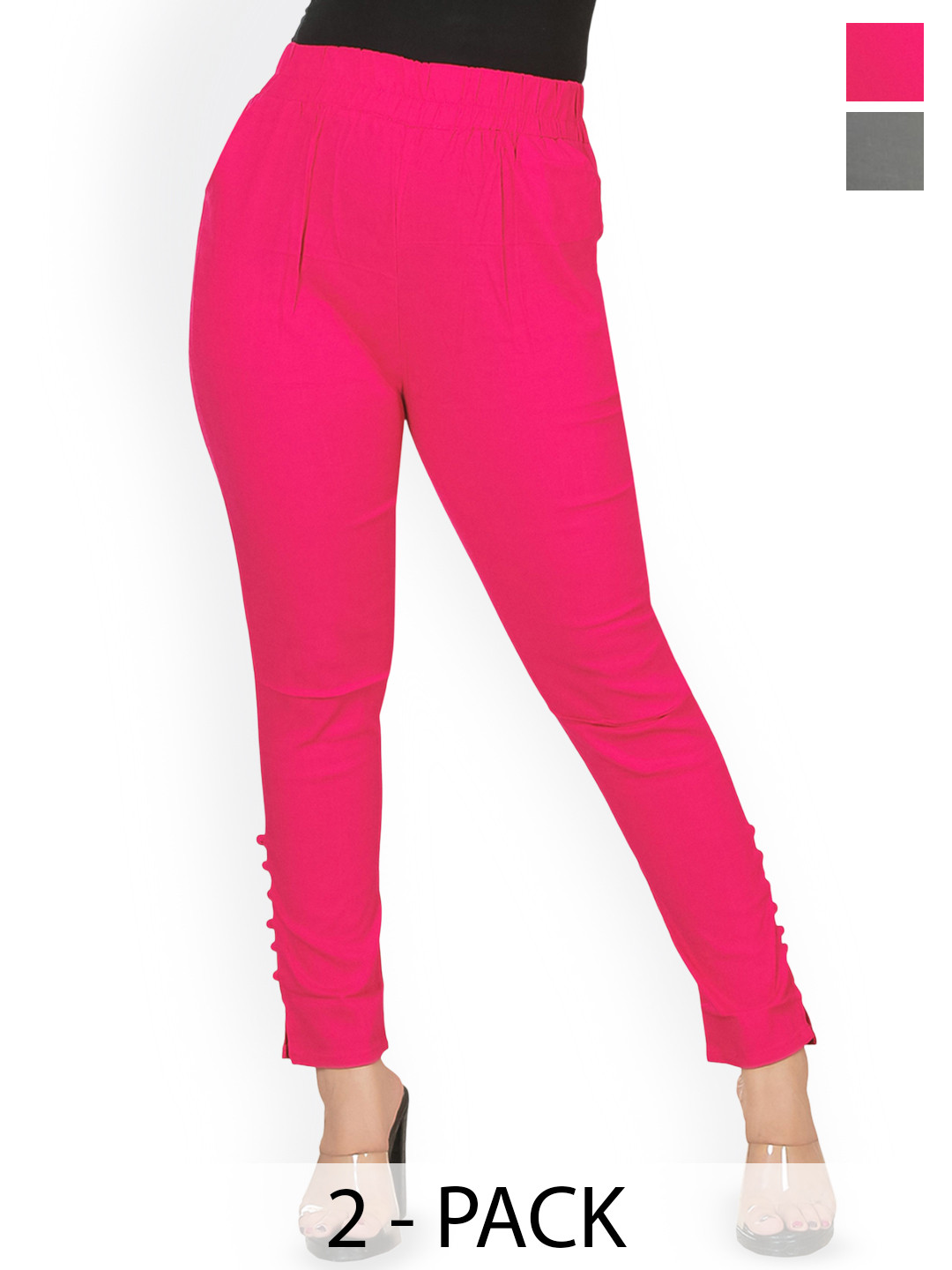 

Fessist Pack of 2 Women Relaxed Slim Fit Easy Wash Pleated Trousers, Multi