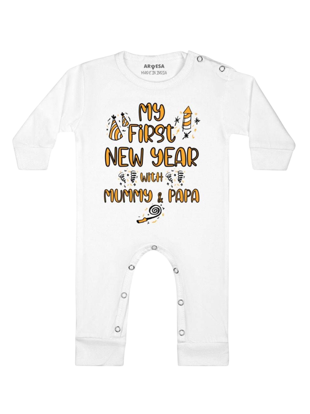 

Arvesa First New Year Printed Baby Romper, White