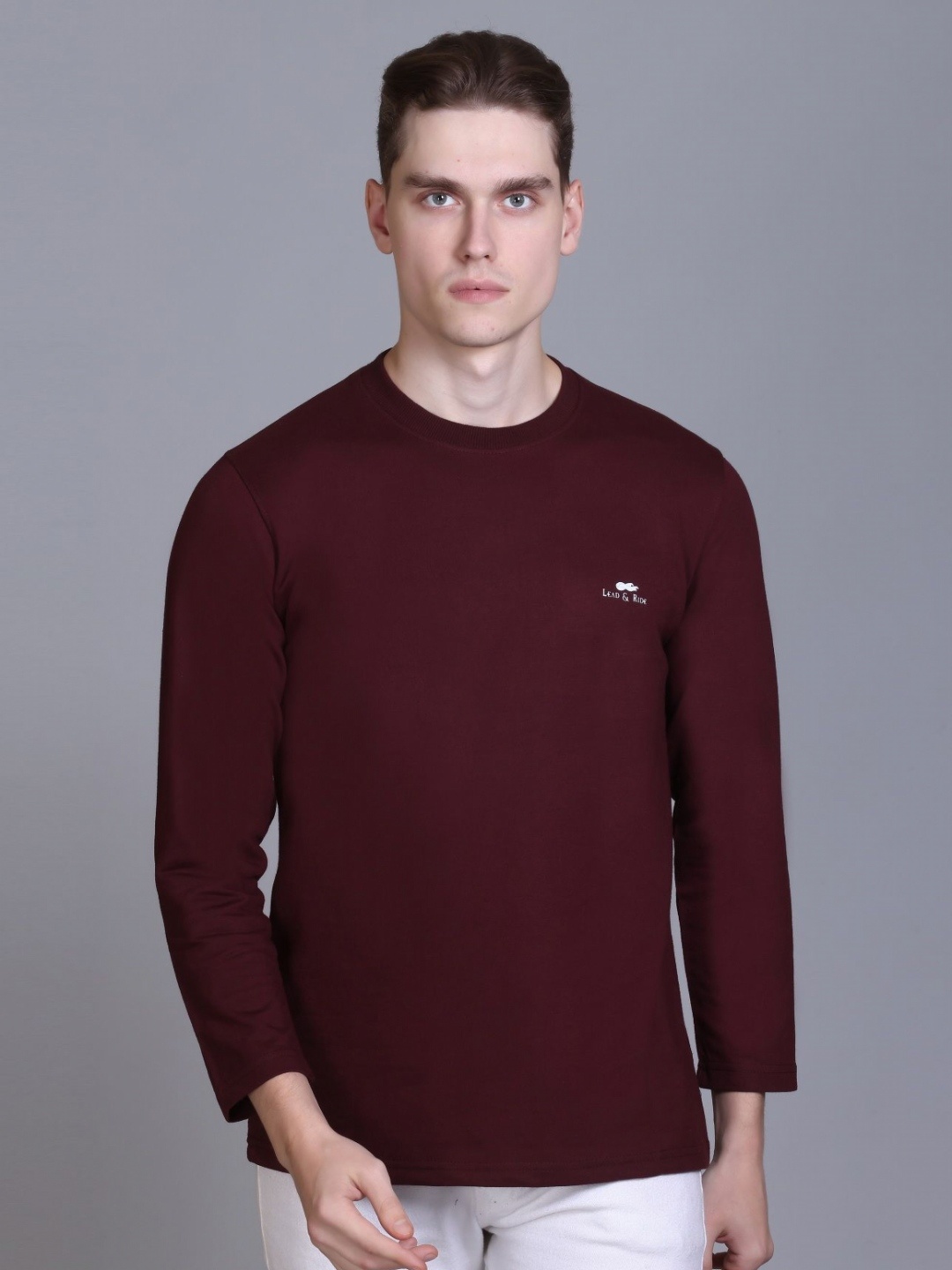 

LEAD & RIDE Men Pockets T-shirt, Maroon