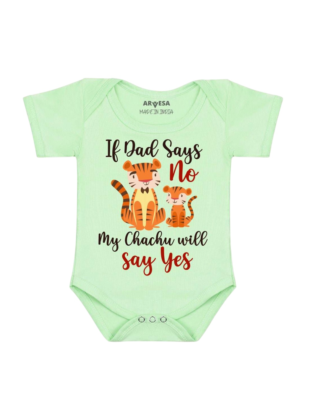 

Arvesa Kids If Dad Say No My Chachu Printed Cotton Romper, Green