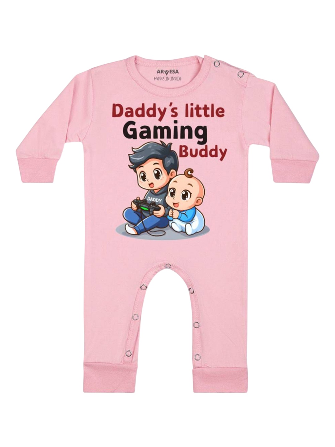 

Arvesa Kids Daddy Little Gaming Buddy Printed Baby Romper, Pink