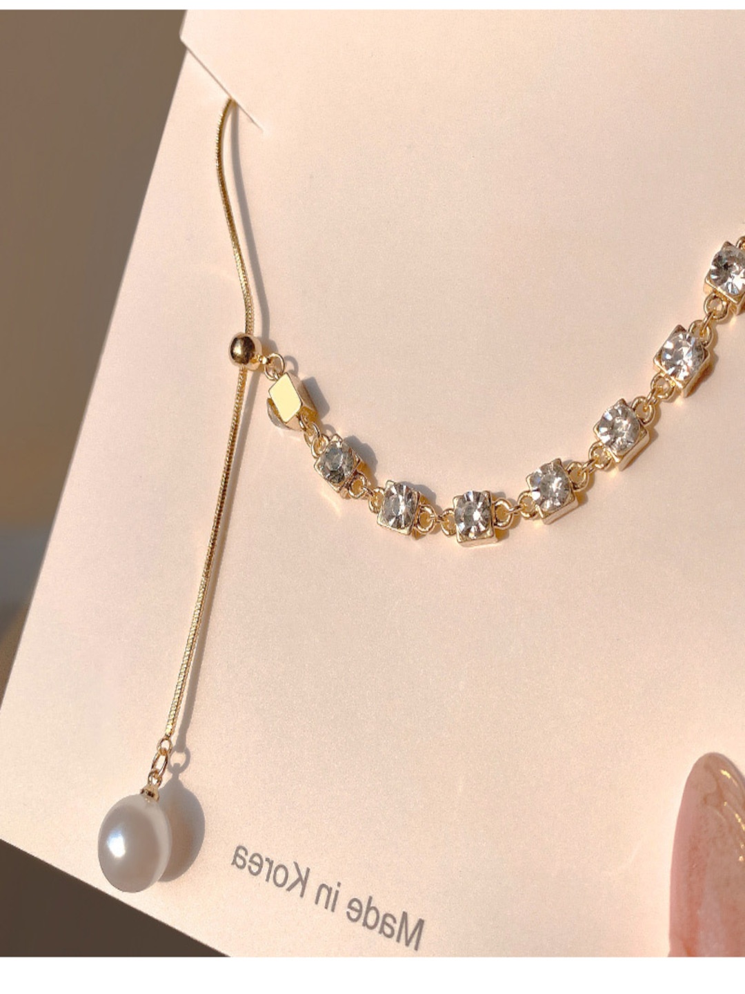 

DressBerry Stone & Beads Studed Necklace, Gold