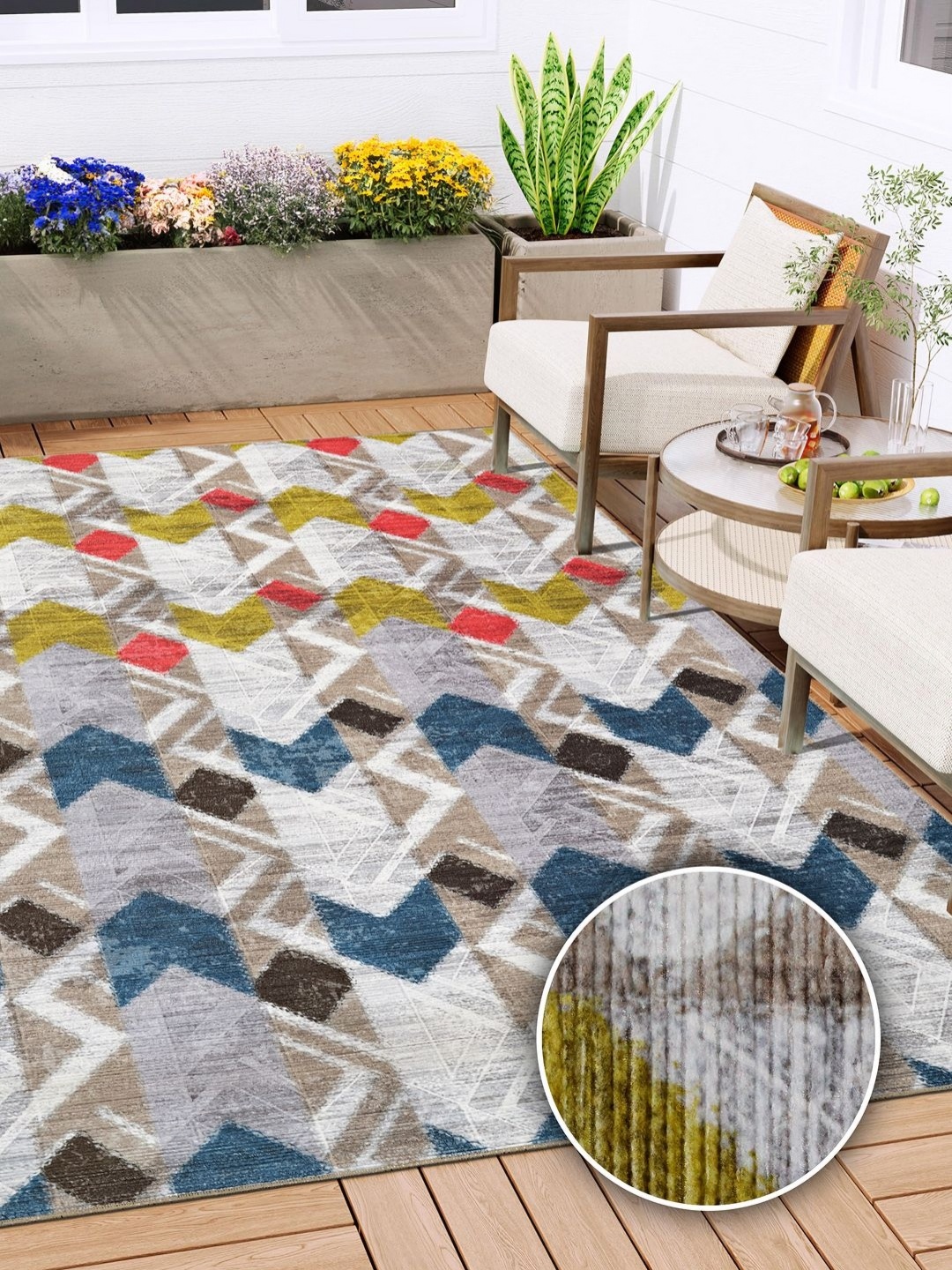 

Kaleen India Navy Blue & Grey Geometric Printed Anti-Skid Washable Carpet