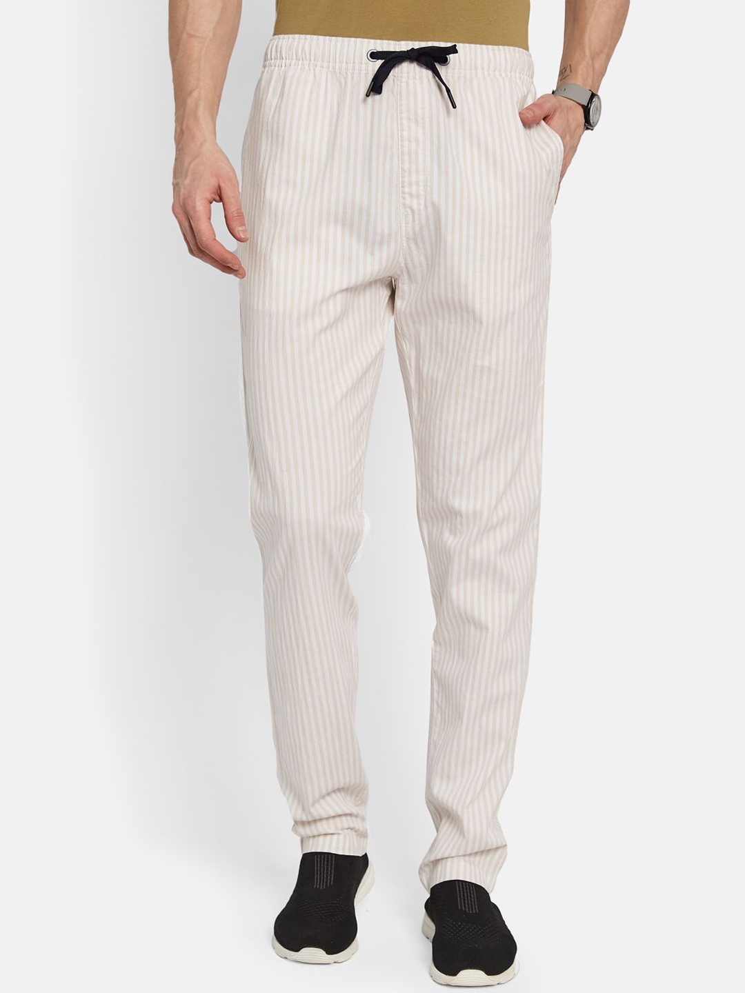 

Octave Men Striped Cotton Track Pants, White