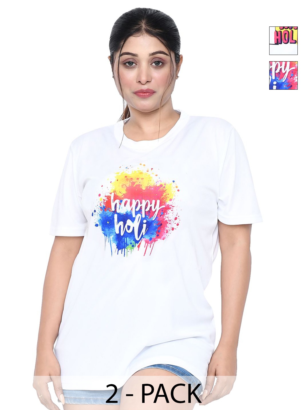 

RAPL Women 2 Printed Applique T-shirt, White