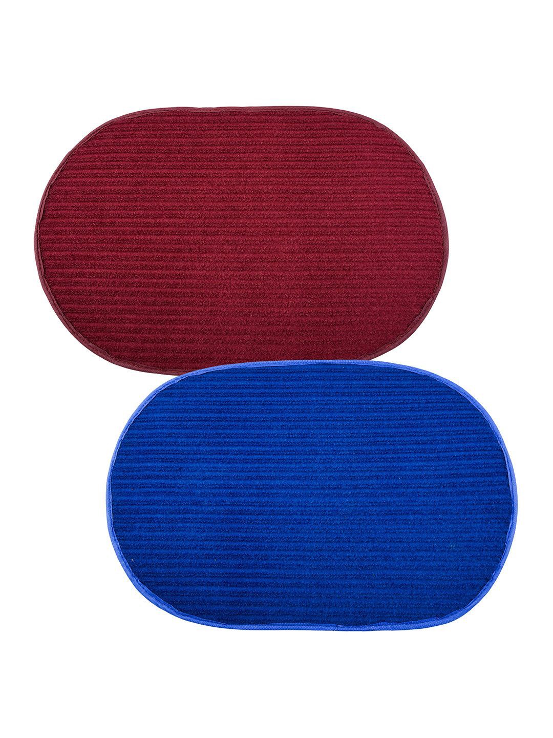 

Kuber Industries Red & Blue 2 Pieces Striped Woollen Round Anti-Skid Doormats
