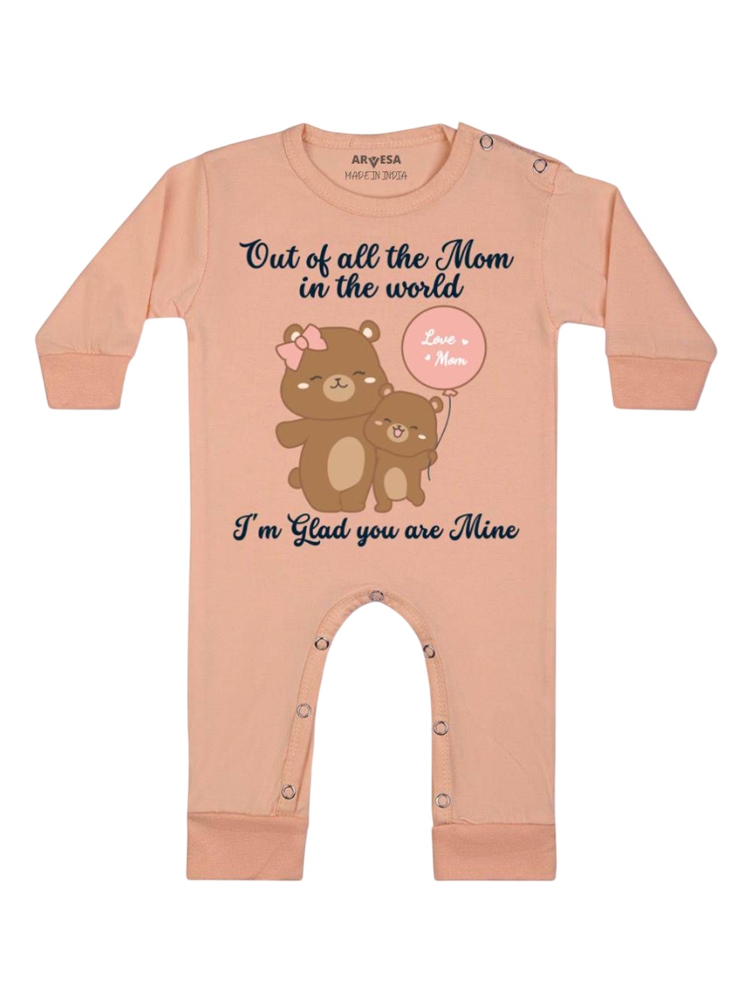 

Arvesa Kids I Am Glad You Are Mine Mom Printed Baby Romper, Peach