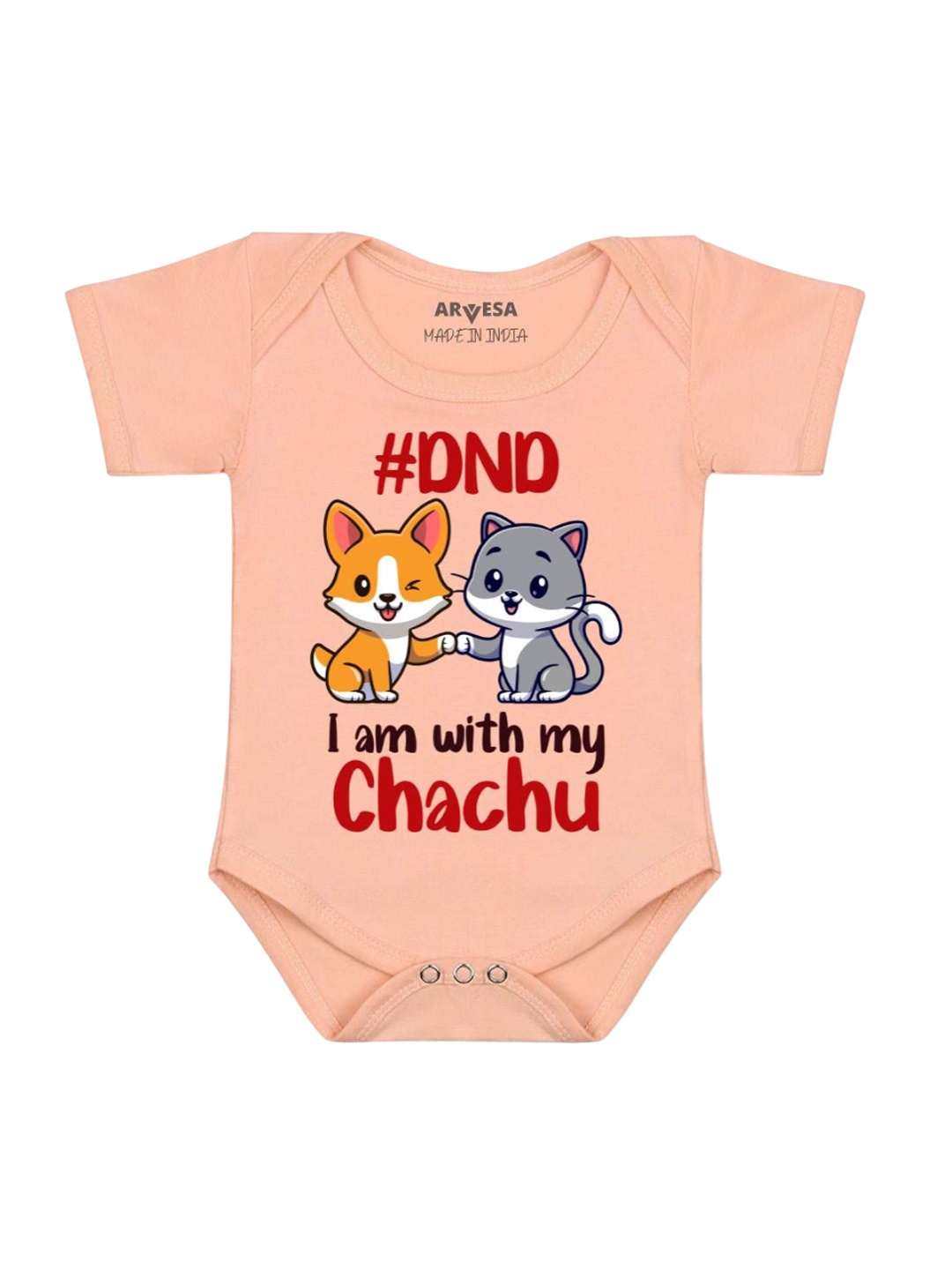 

Arvesa Kids Dnd I Am With My Chachu Printed Romper, Peach