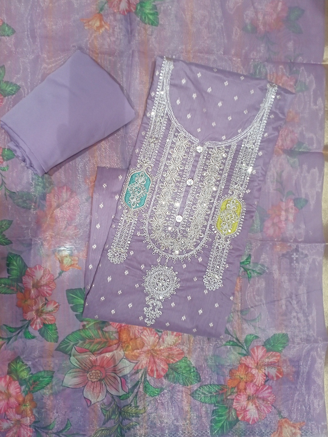 

REET MAHAL Embroidered Zari Art Silk Unstitched Dress Material, Purple