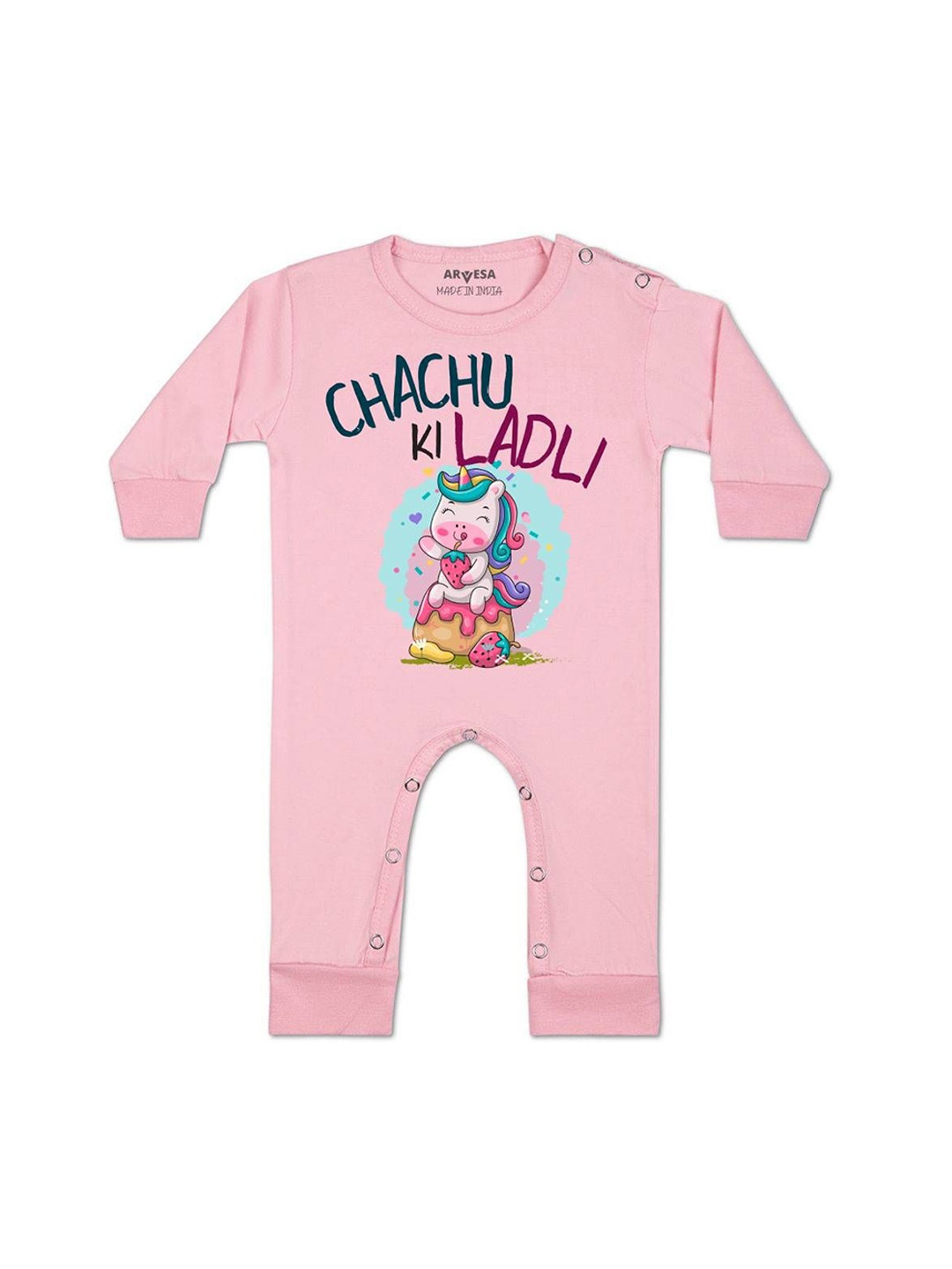 

Arvesa Kids Chachu Ki Ladli Printed Baby Romper, Pink