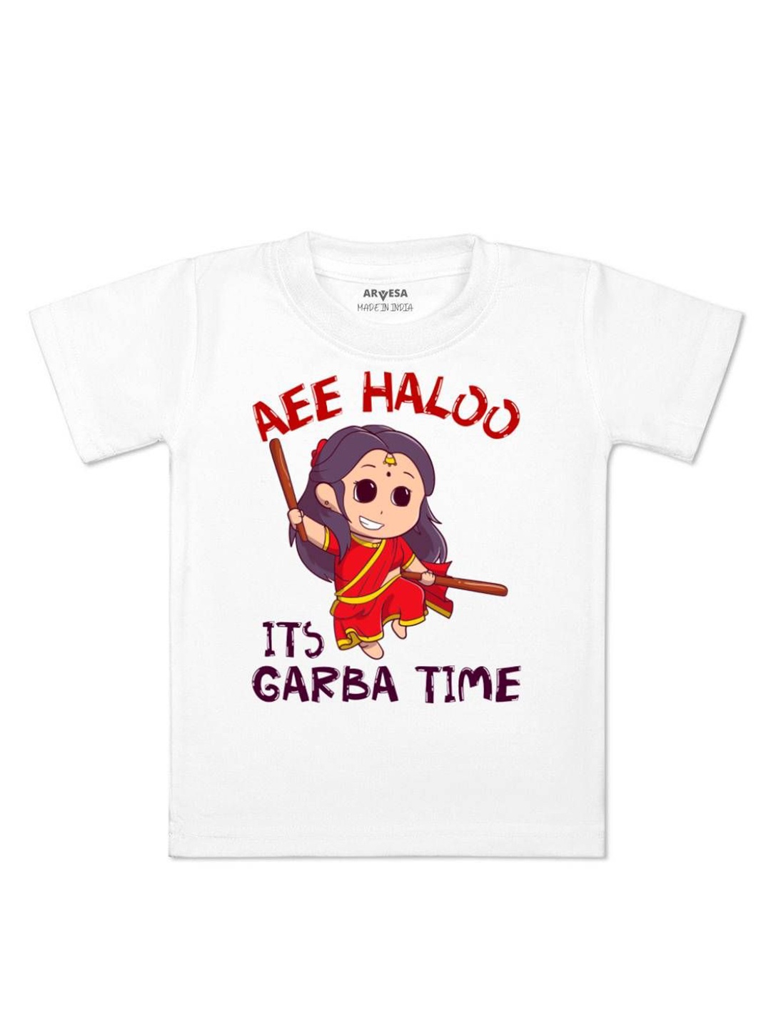 

Arvesa First Navratri Printed Kids Unisex T-shirt, White