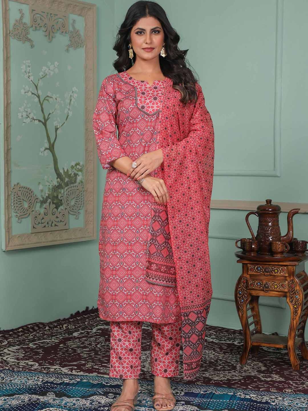 

NIZA FASHION Women Embroidered Regular Kurta with Trousers & With Dupatta, Pink