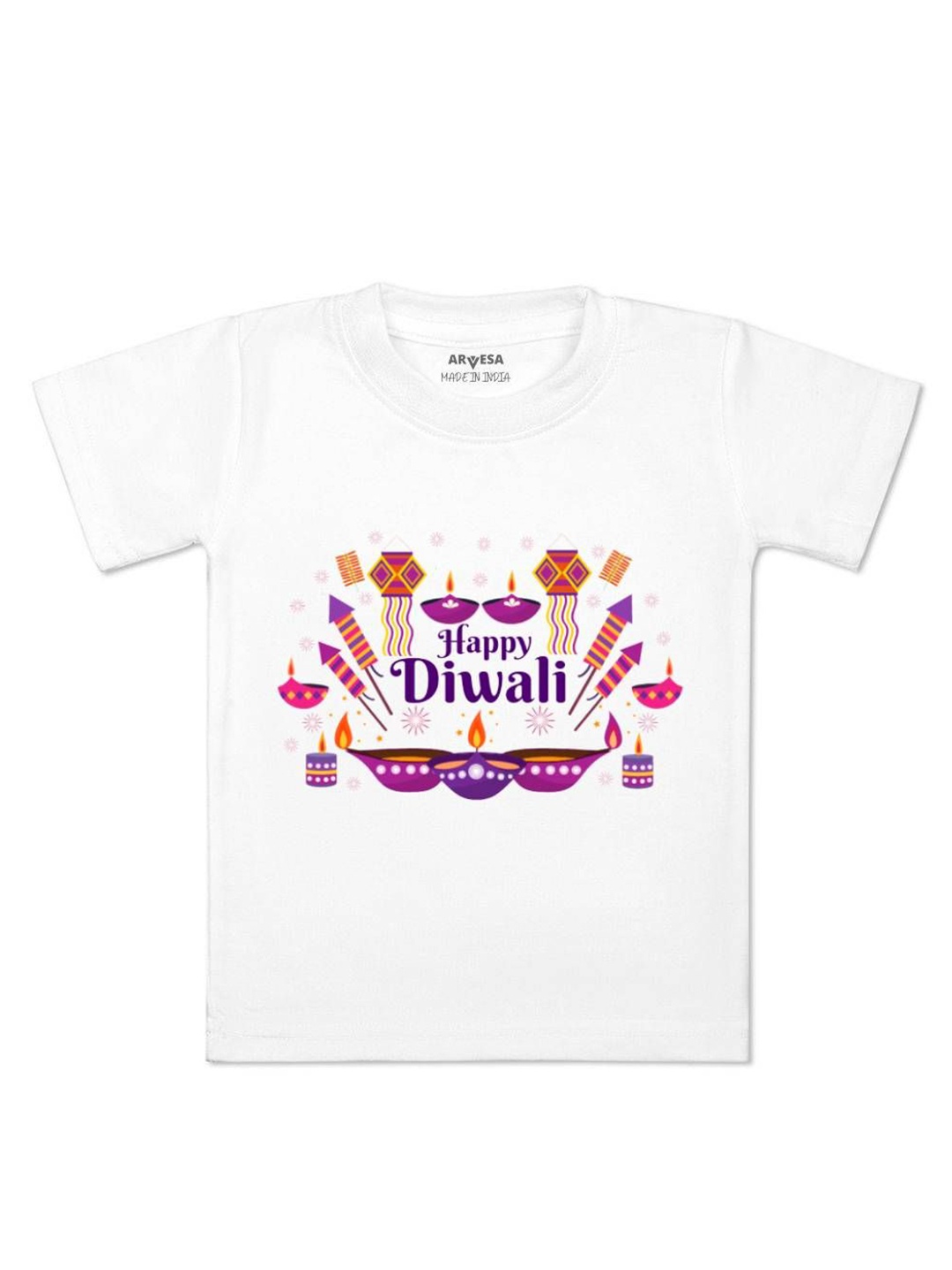 

Arvesa First Diwali Printed Kids Unisex T-shirt, White