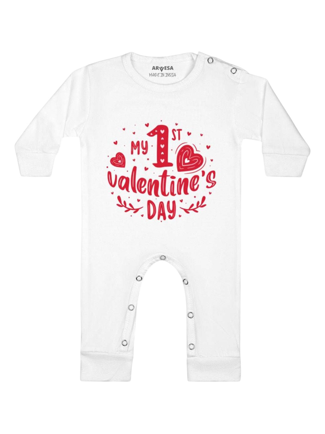 

Arvesa First Valentine Printed Baby Romper, White