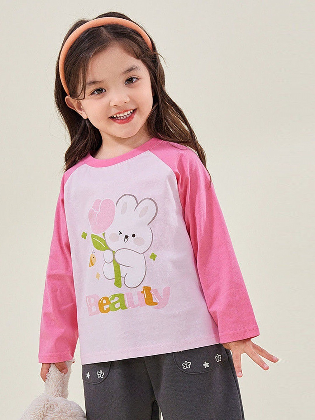 

LULU & SKY Girls Graphic Printed Round Neck Cotton T-shirt, Pink