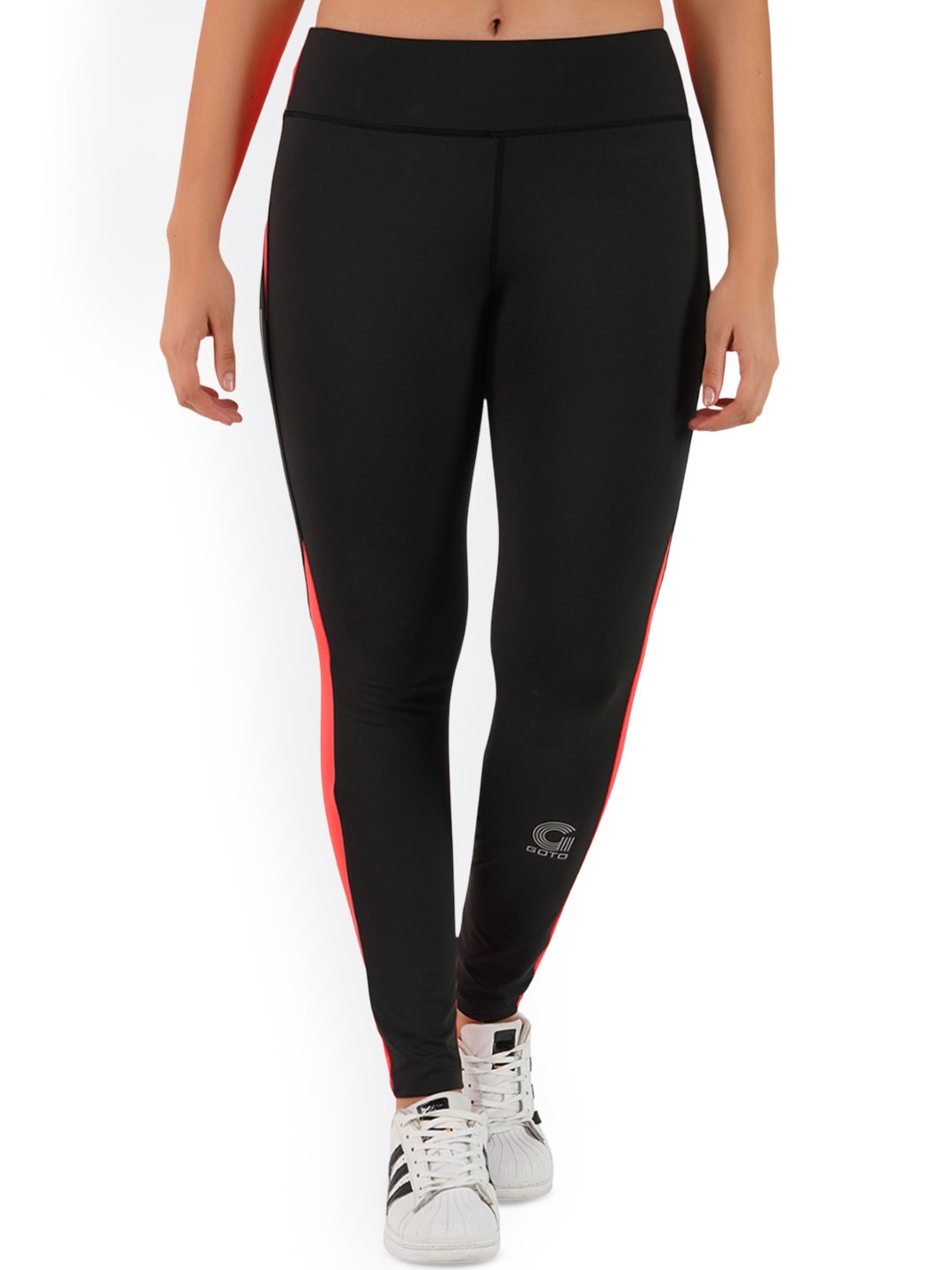 

GOTO Women Color-Blocked Dri-Fit Ankle Length Tights, Orange