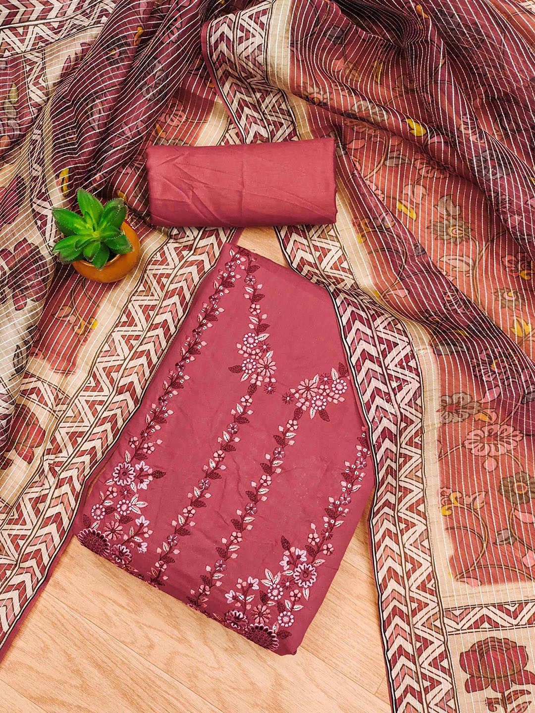 

SAINOOR Embroidered Unstitched Dress Material, Rust