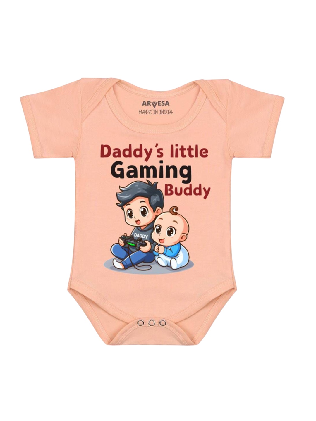 

Arvesa Daddy Little Gaming Buddy Printed Romper, Peach