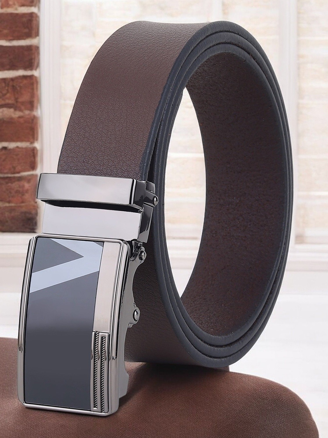 

Metronaut Men Textured Leather Formal Belt, Brown