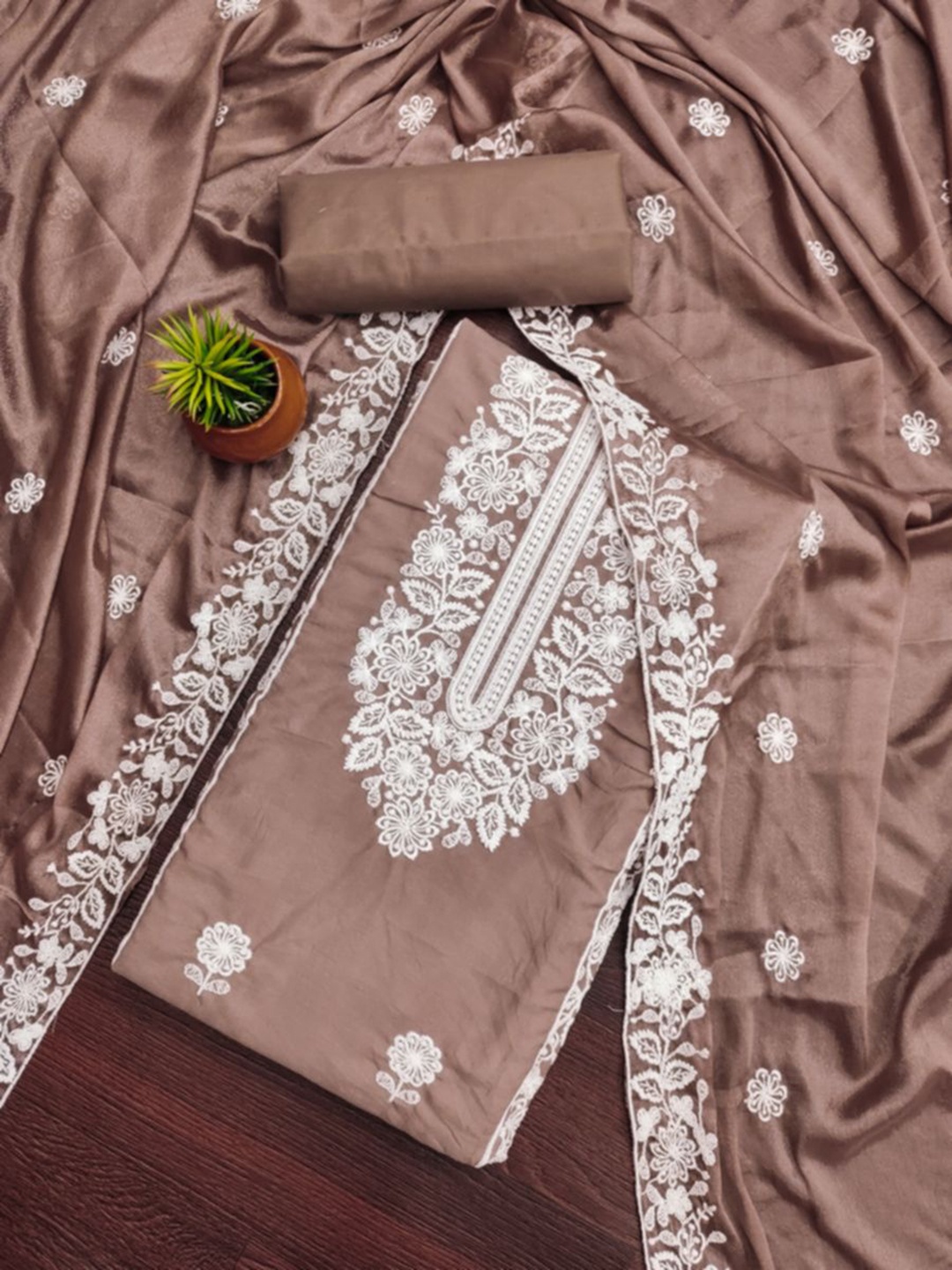 

ZEEPKART Unstitched Dress Material, Cream