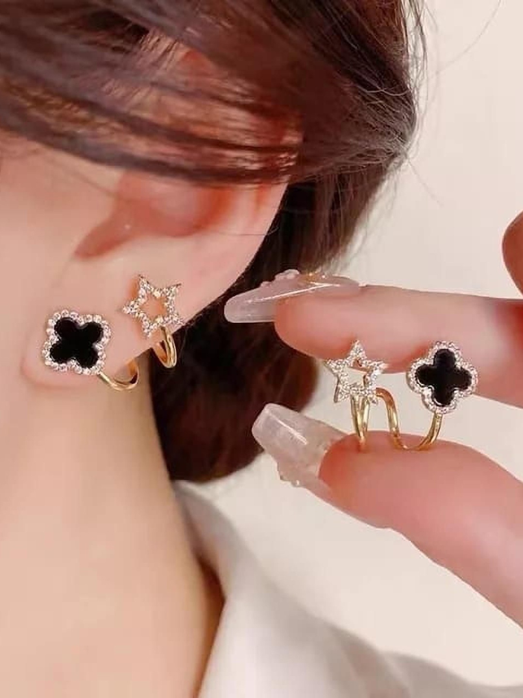 

Celestique Artficial Stones Studded Geometric Shaped Ear Cuffs, Gold