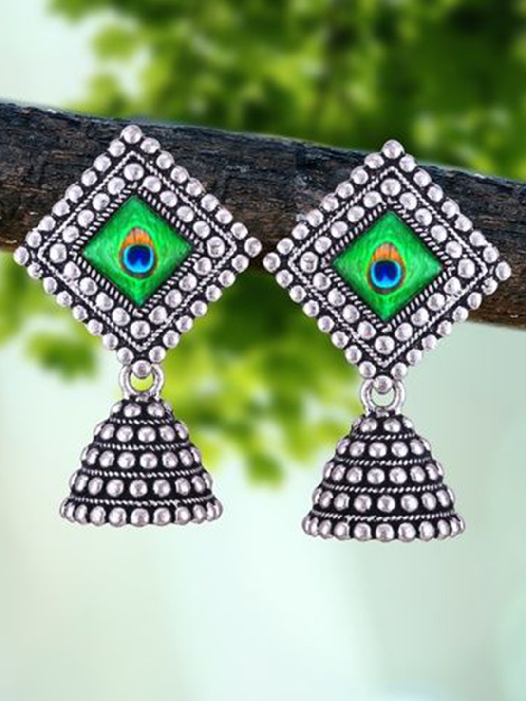

DIVASTRI Set Of 5 Silver-Plated Dome Shaped Jhumkas Oxidized Earrings