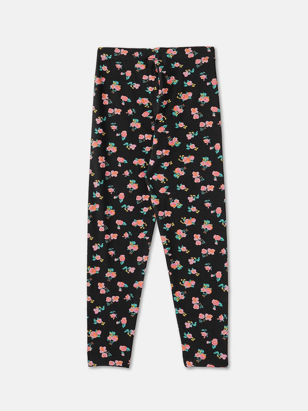 

R&B Girls Floral Printed Ankle Length Leggings, Black