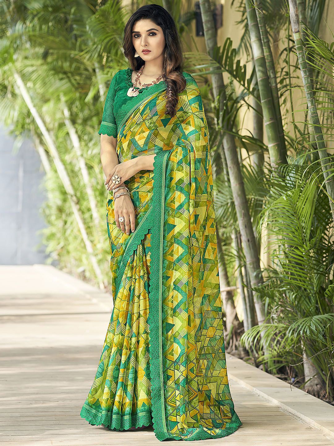 

Mitera Poly Chiffon Saree, Yellow