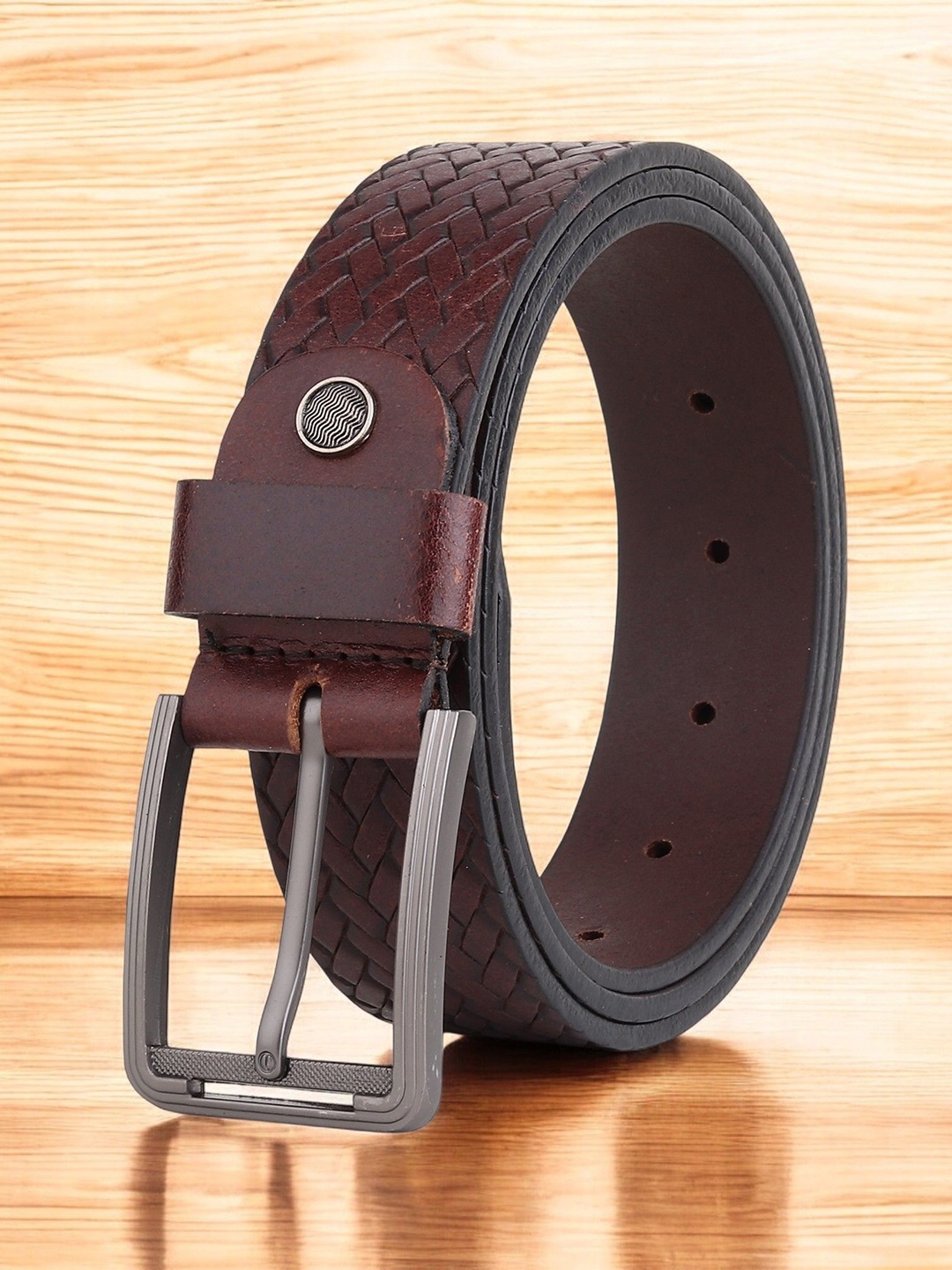 

Metronaut Men Textured Leather Formal Belt, Brown