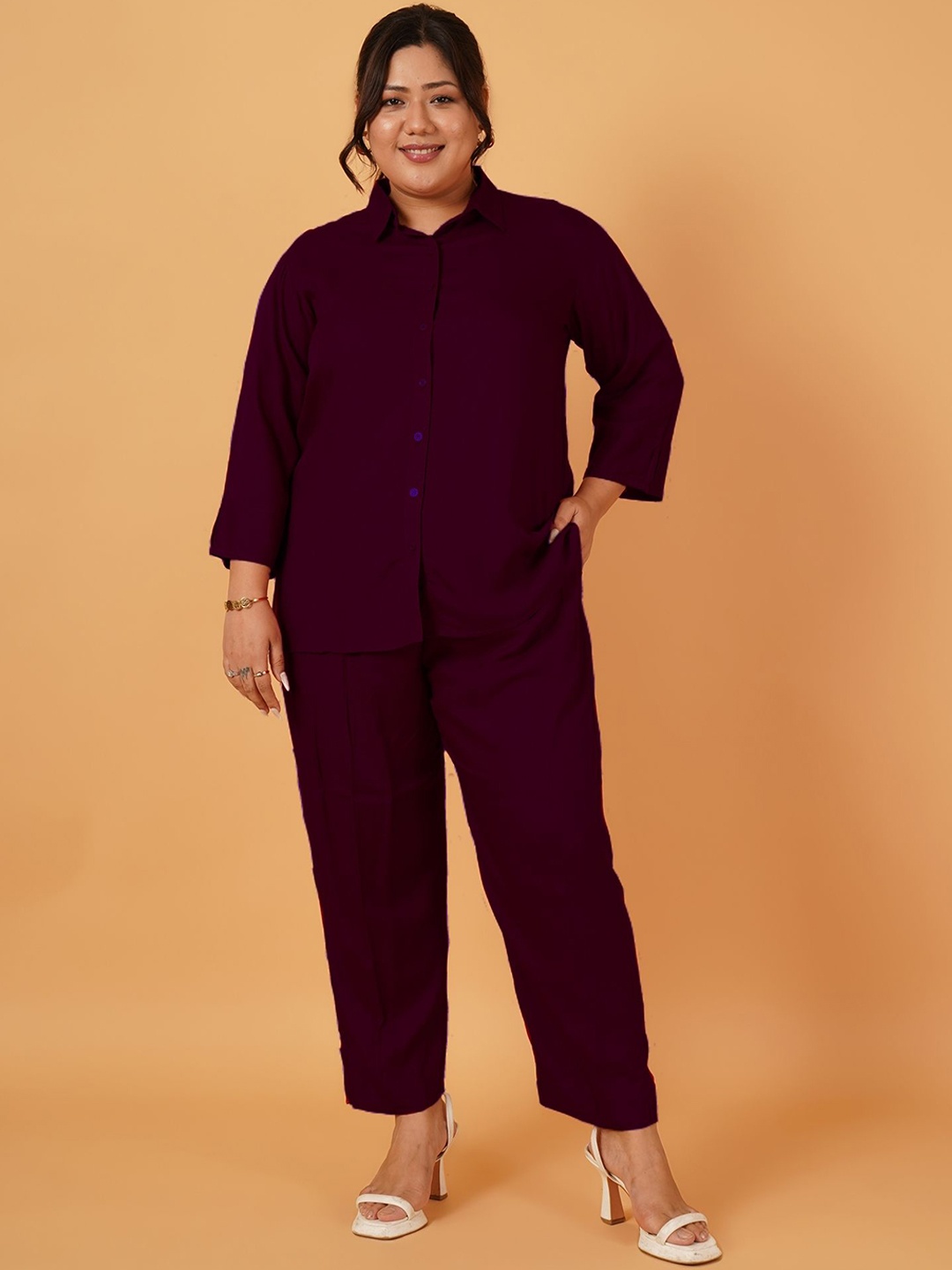 

ANGOORI FASHION Shirt Collar Shirt & Trousers, Purple