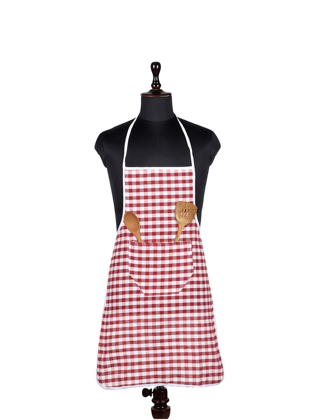 

Kuber Industries Red & White Checked Adjustable Straps Apron