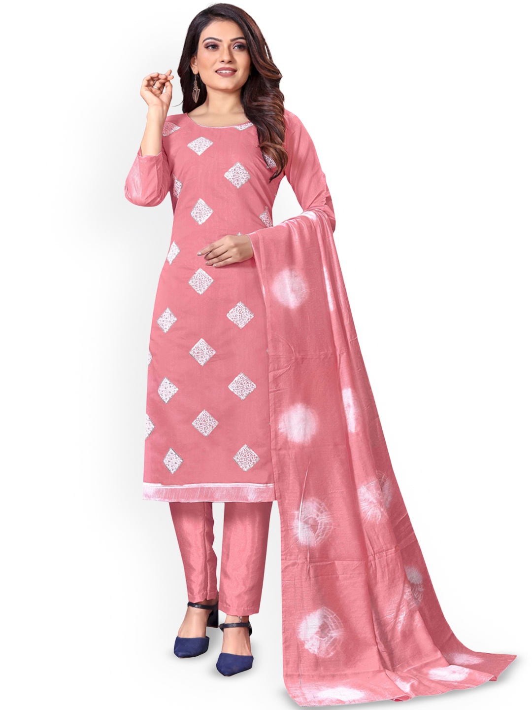 

SAINOOR Geometric Woven Design Unstitched Dress Material, Pink