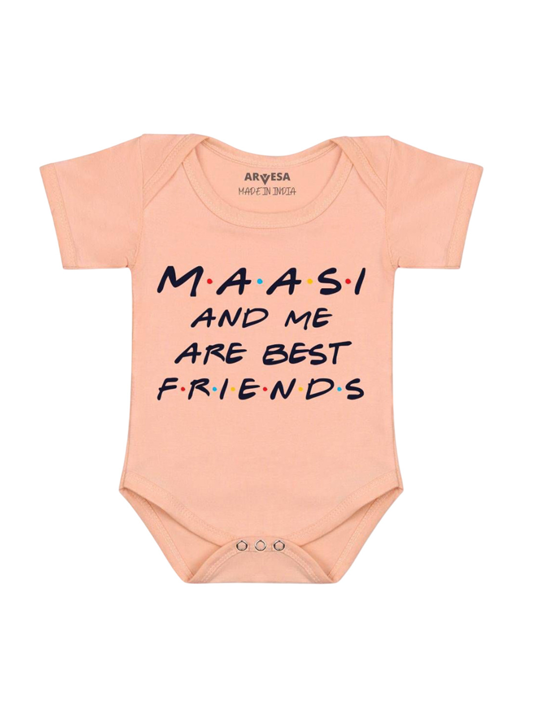 

Arvesa Kids Maasi & Me Are Best Friend Printed Cotton Romper, Peach