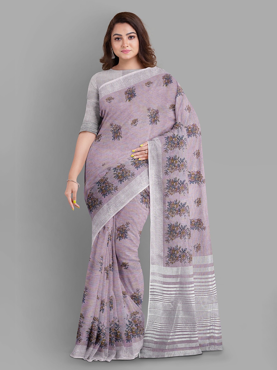 

The Chennai Silks Floral Linen Blend Bhagalpuri Saree, Purple