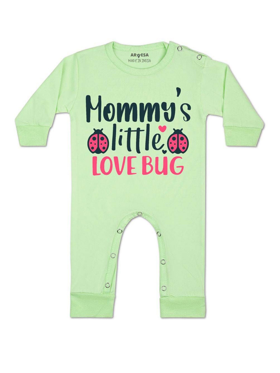 

Arvesa Kids Mommy Little Love Bug Printed Baby Romper, Green