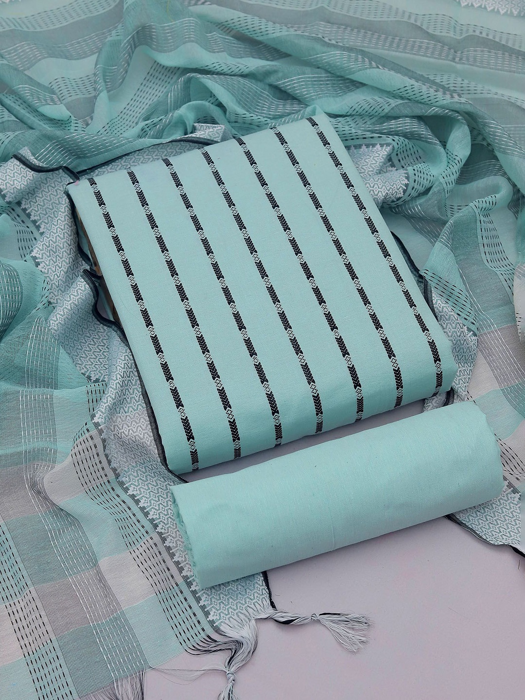 

SAINOOR Geometric Unstitched Dress Material, Sea green