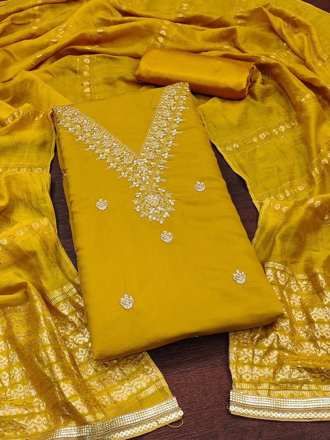

SAINOOR Embroidered Unstitched Dress Material, Yellow