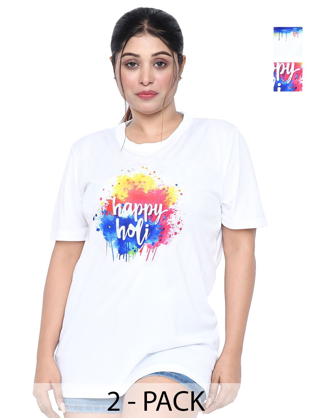 

RAPL Women 2 Printed Applique T-shirt, White