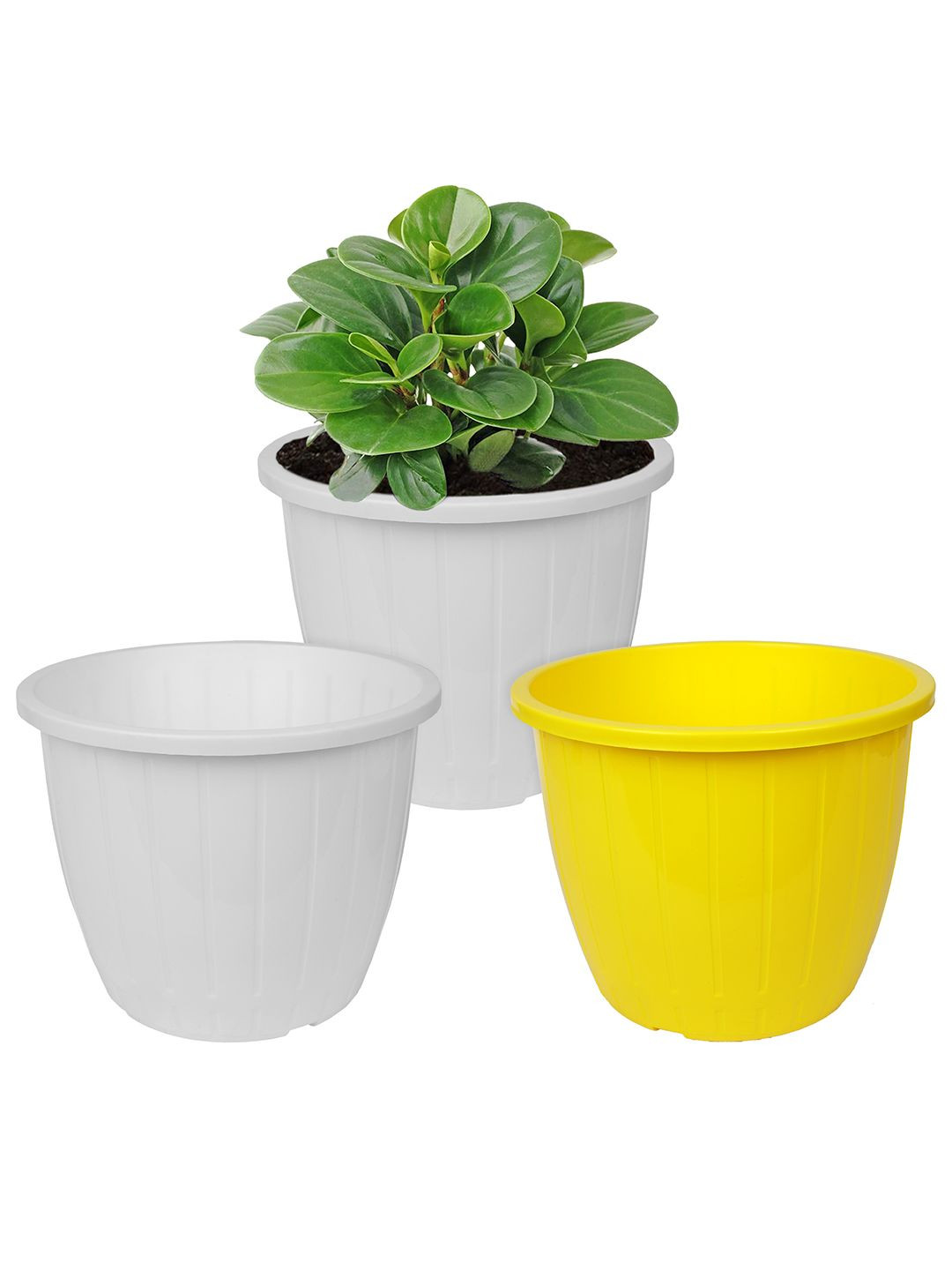 

Kuber Industries White & Yellow Pack of 3 Duro-Design Flower Planters