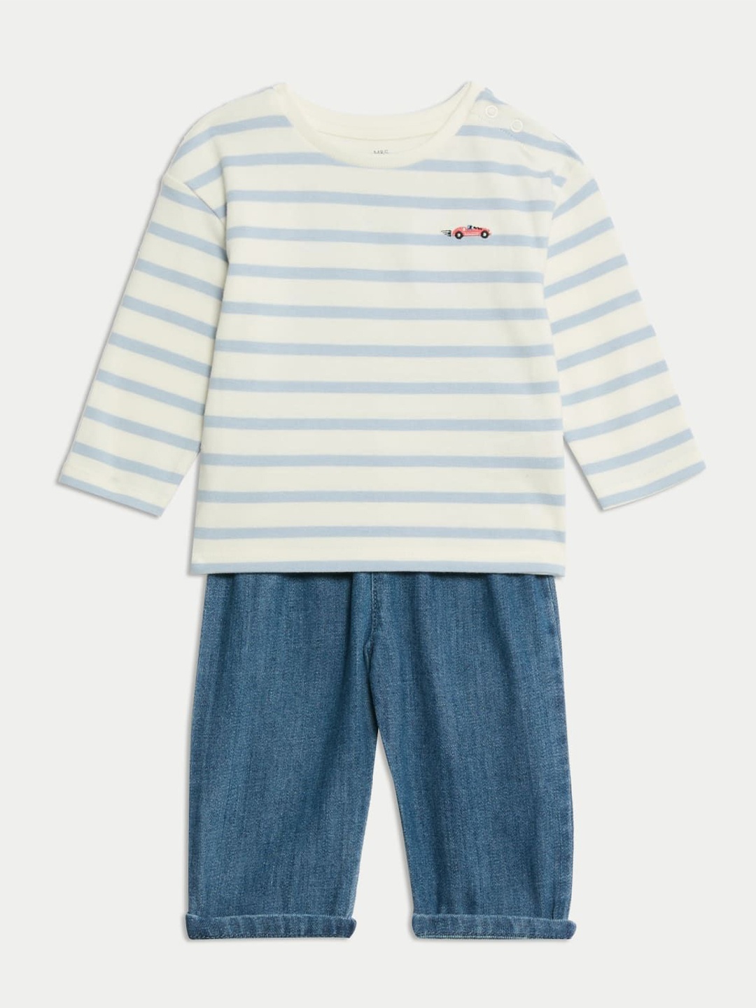 

Marks & Spencer Boys Striped Pure Cotton T-shirt With Trousers, White