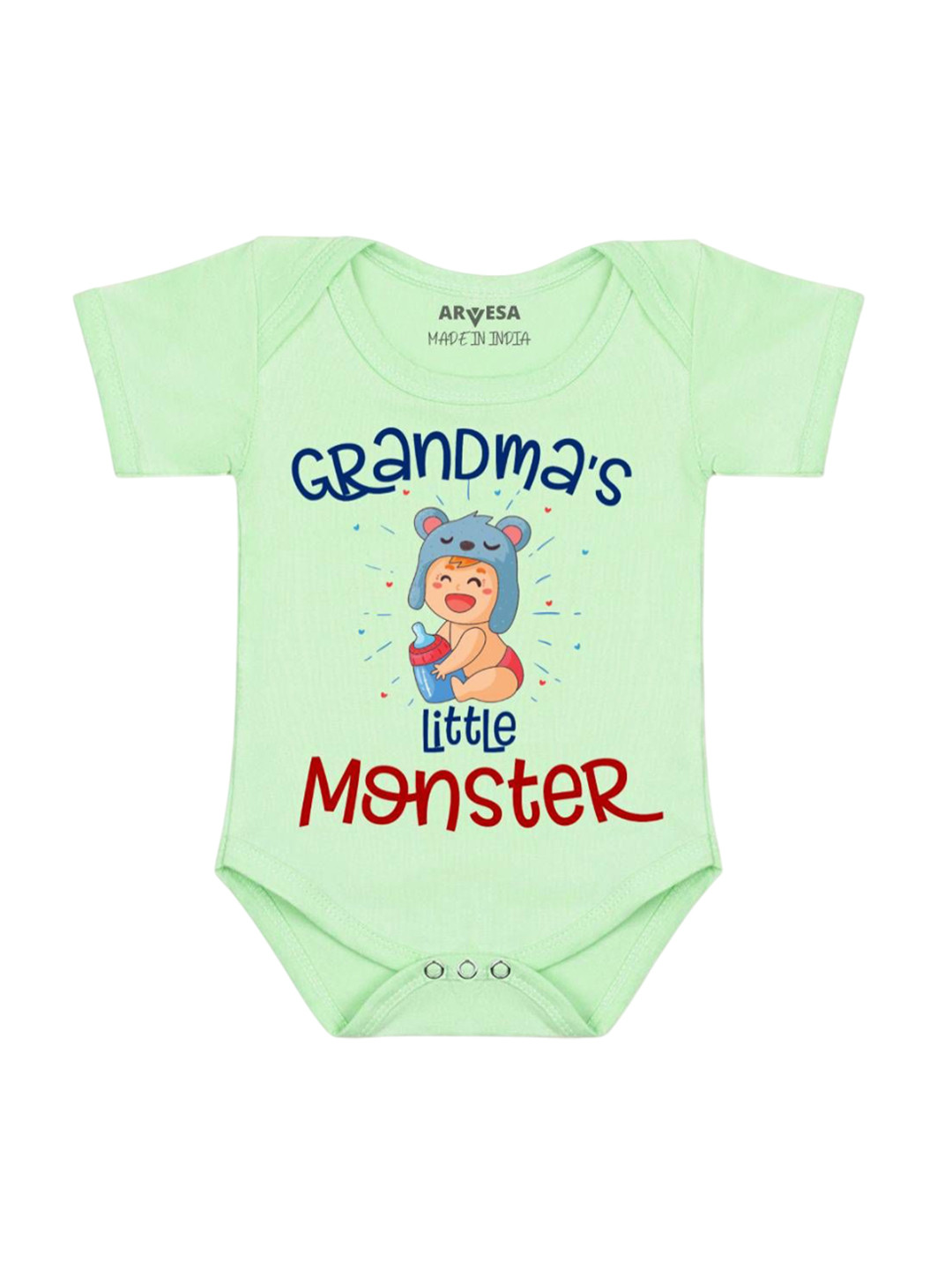 

Arvesa Grandma Little Monster Printed Romper, Green