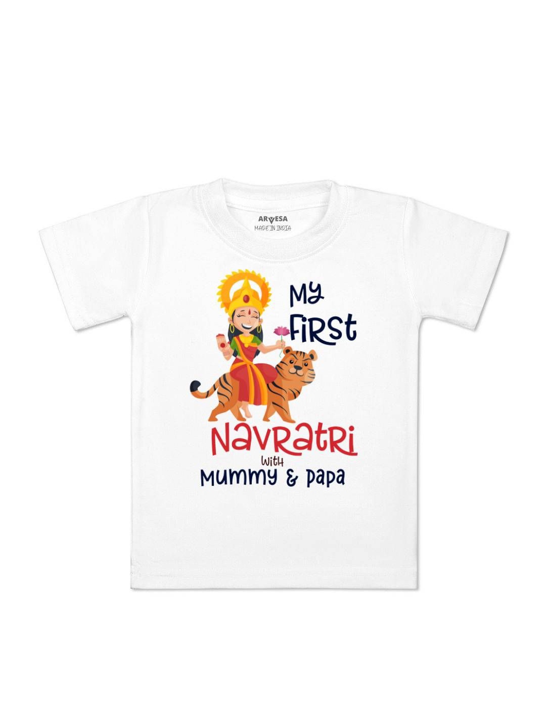 

Arvesa First Navratri Printed Kids Unisex T-shirt, White