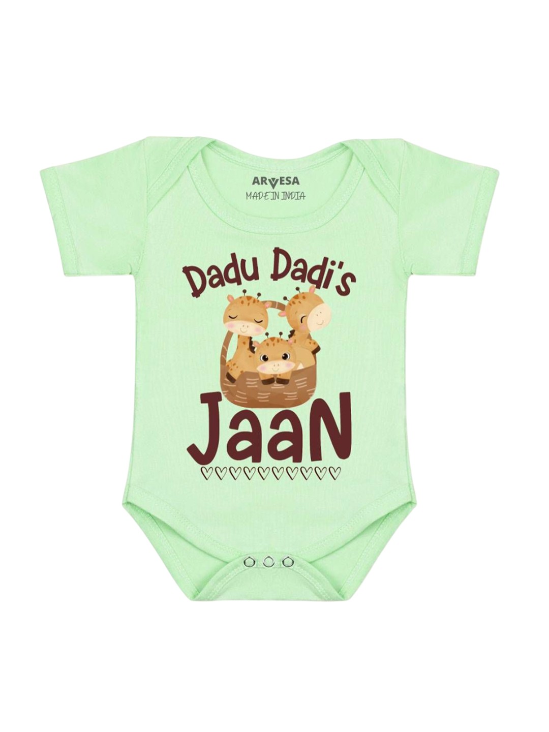 

Arvesa Kids Dada Dadi Jaan Printed Romper, Green