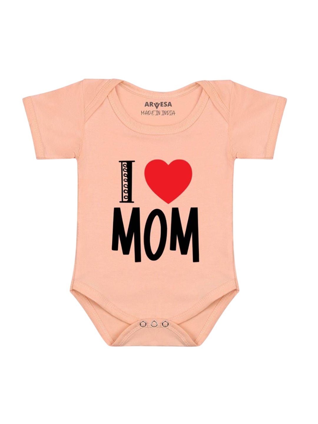 

Arvesa I Love Mom Printed Romper, Peach