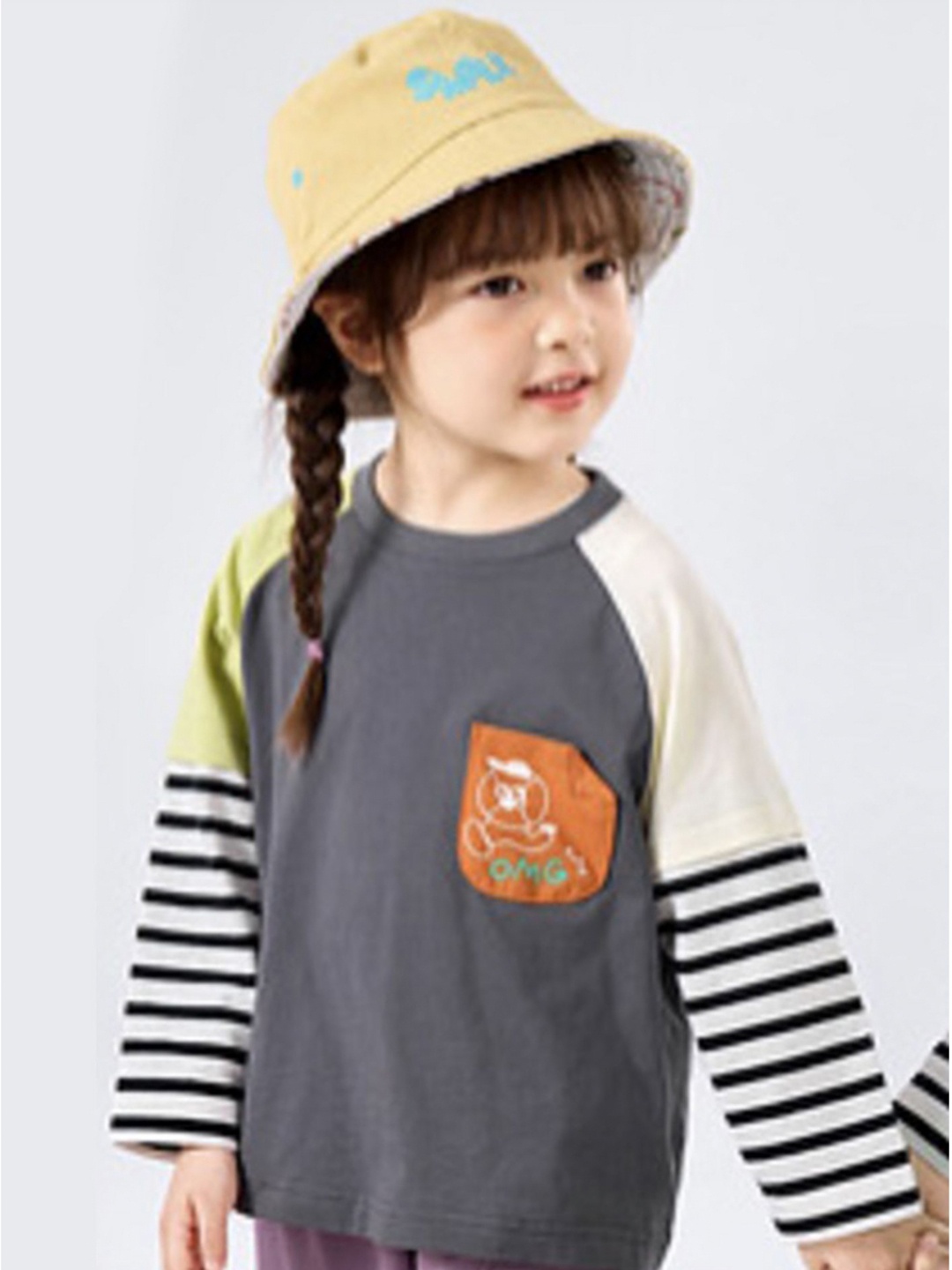 

LULU & SKY Girls Colourblocked Round Neck Cotton T-shirt, Grey